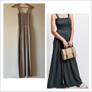 Rae Mode Womens Gray Smocked Jumpsuit Wide Leg Sleeveless Casual Boho Size Small